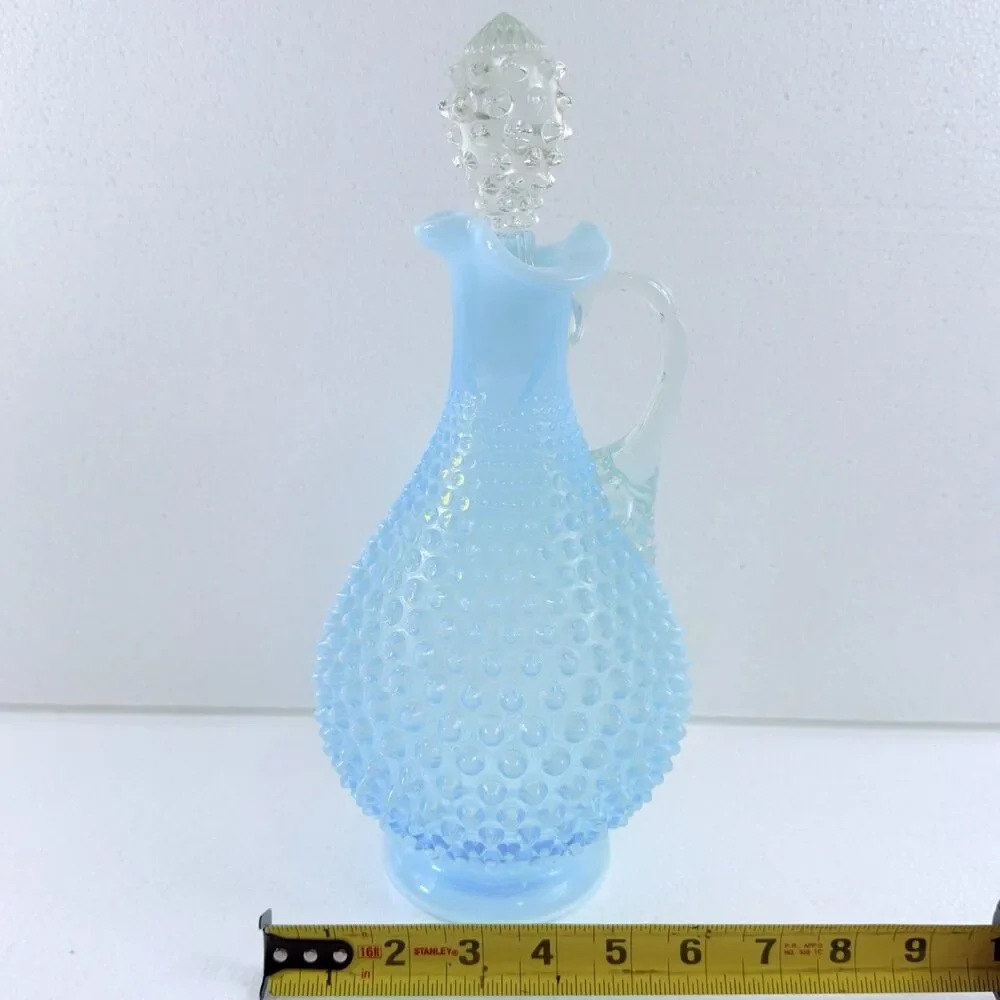Vintage Fenton Glass Blue Opalescent Hobnail Wine Decanter Pitcher W/ Stopper
